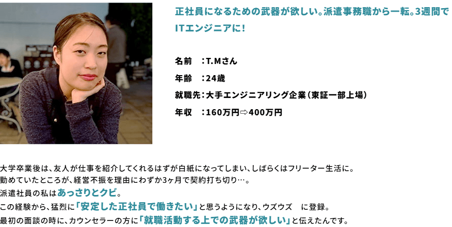 ウズウズIT転職成功事例_年収240万円UP（公式サイトより引用）